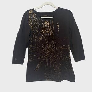 Coldwater Creek Brown Top with Gold Dragonly Design